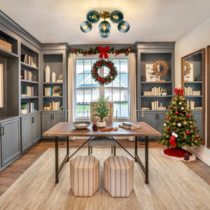 LightFixturesUSA - Bloom Brass Blue Glass Bubble Semi Flush Chandelier - Chandelier - 6 - Lt - 