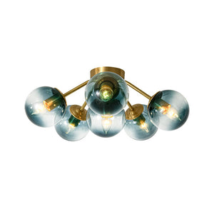 LightFixturesUSA - Bloom Brass Blue Glass Bubble Semi Flush Chandelier - Chandelier - 6 - Lt - 