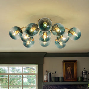 LightFixturesUSA - Bloom Brass Blue Glass Bubble Semi Flush Chandelier - Chandelier - 6 - Lt - 