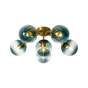 LightFixturesUSA - Bloom Brass Blue Glass Bubble Semi Flush Chandelier - Chandelier - 6 - Lt - 