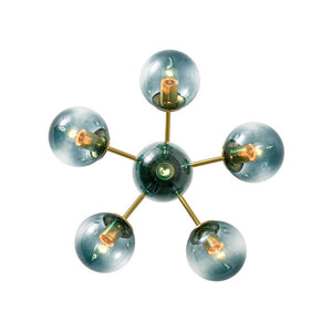 LightFixturesUSA - Bloom Brass Blue Glass Bubble Semi Flush Chandelier - Chandelier - 6 - Lt - 