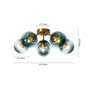 LightFixturesUSA - Bloom Brass Blue Glass Bubble Semi Flush Chandelier - Chandelier - 6 - Lt - 