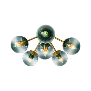 LightFixturesUSA - Bloom Brass Blue Glass Bubble Semi Flush Chandelier - Chandelier - 6 - Lt - 