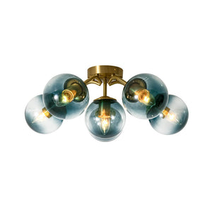 LightFixturesUSA - Bloom Brass Blue Glass Bubble Semi Flush Chandelier - Chandelier - 6 - Lt - 