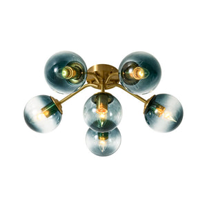 LightFixturesUSA - Bloom Brass Blue Glass Bubble Semi Flush Chandelier - Chandelier - 6 - Lt - 