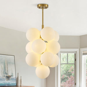 LightFixturesUSA - Bloom Brass Cluster Opal Glass Globe Bubble Chandelier - Chandelier - Brass - 