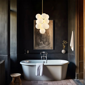 LightFixturesUSA - Bloom Brass Cluster Opal Glass Globe Bubble Chandelier - Chandelier - Brass - 