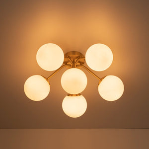 LightFixturesUSA - Bloom Brass Frosted Glass Bubble Semi Flush Chandelier - Chandelier - 6 - Lt - 