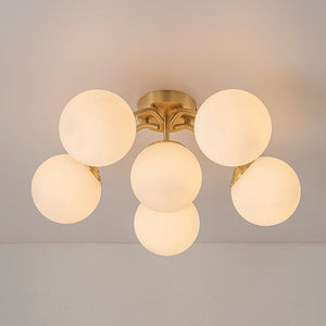 LightFixturesUSA - Bloom Brass Frosted Glass Bubble Semi Flush Chandelier - Chandelier - 6 - Lt (Pre - Order) - 