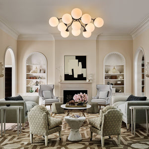 LightFixturesUSA - Bloom Brass Frosted Glass Bubble Semi Flush Chandelier - Chandelier - Black/11 - Lt - 