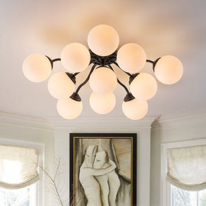 LightFixturesUSA - Bloom Brass Frosted Glass Bubble Semi Flush Chandelier - Chandelier - Black/11 - Lt - 