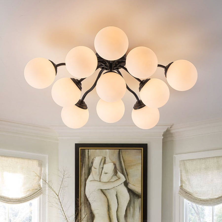 LightFixturesUSA - Bloom Brass Frosted Glass Bubble Semi Flush Chandelier - Chandelier - Black/11 - Lt - 