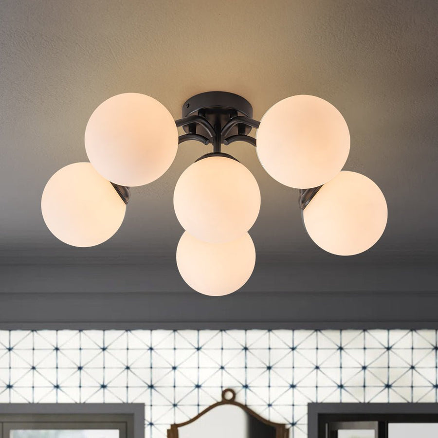 LightFixturesUSA - Bloom Brass Frosted Glass Bubble Semi Flush Chandelier - Chandelier - Black/6 - Lt - 