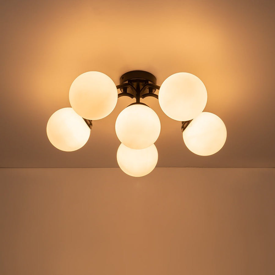 LightFixturesUSA - Bloom Brass Frosted Glass Bubble Semi Flush Chandelier - Chandelier - Black/6 - Lt (Pre - Order) - 