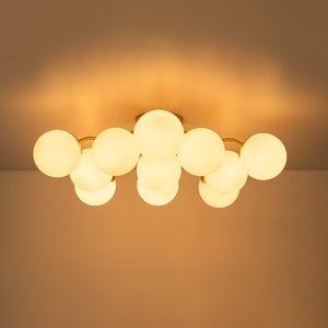 LightFixturesUSA - Bloom Brass Frosted Glass Bubble Semi Flush Chandelier - Chandelier - Brass - 