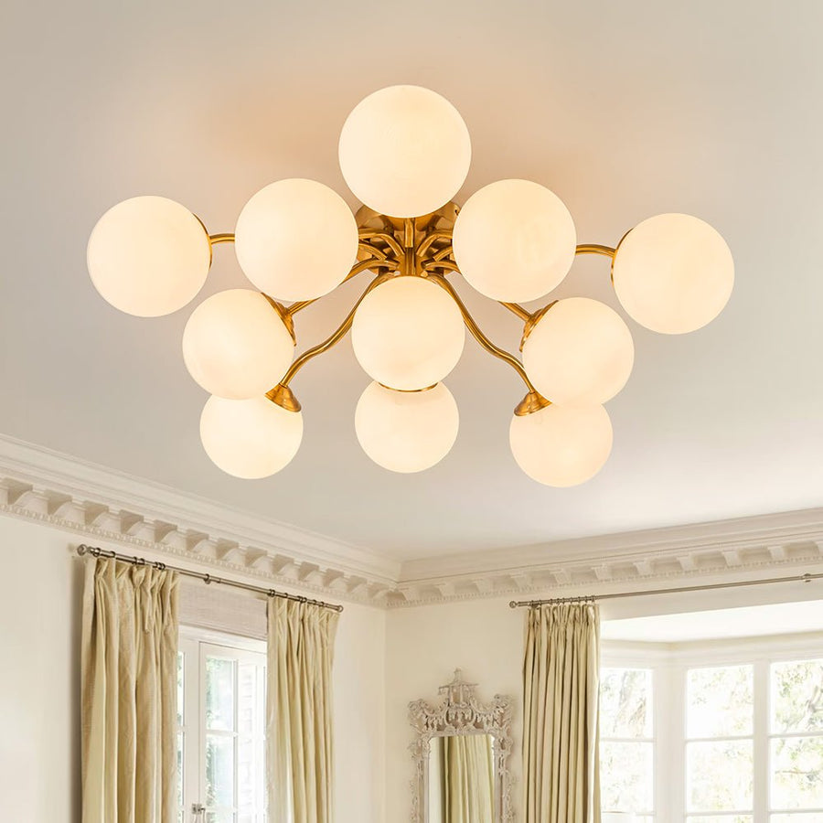 LightFixturesUSA - Bloom Brass Frosted Glass Bubble Semi Flush Chandelier - Chandelier - Brass - 