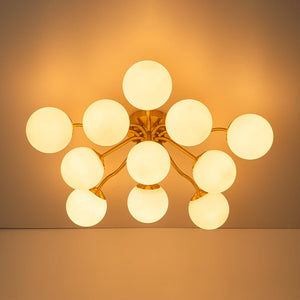 LightFixturesUSA - Bloom Brass Frosted Glass Bubble Semi Flush Chandelier - Chandelier - Brass - 