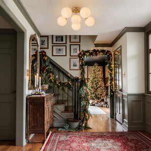 LightFixturesUSA - Bloom Brass Frosted Glass Bubble Semi Flush Chandelier - Chandelier - Brass/6 - Lt - 