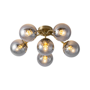 LightFixturesUSA-Bloom Brass Smoked Glass Bubble Semi Flush Chandelier-Ceiling Light-Brass-