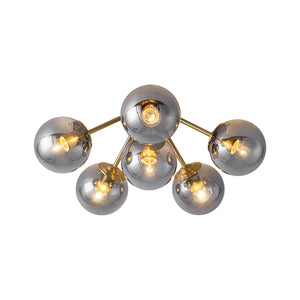 LightFixturesUSA-Bloom Brass Smoked Glass Bubble Semi Flush Chandelier-Ceiling Light-Brass-