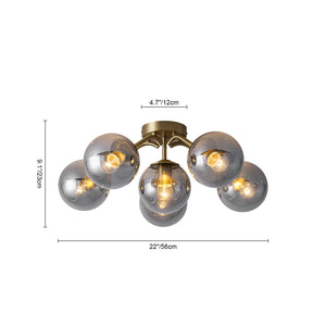 LightFixturesUSA-Bloom Brass Smoked Glass Bubble Semi Flush Chandelier-Ceiling Light-Brass-