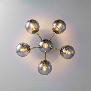 LightFixturesUSA-Bloom Brass Smoked Glass Bubble Semi Flush Chandelier-Ceiling Light-Brass-