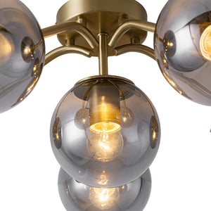 LightFixturesUSA-Bloom Brass Smoked Glass Bubble Semi Flush Chandelier-Ceiling Light-Brass-