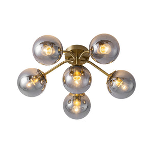 LightFixturesUSA-Bloom Brass Smoked Glass Bubble Semi Flush Chandelier-Ceiling Light-Brass-