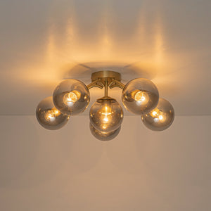 LightFixturesUSA-Bloom Brass Smoked Glass Bubble Semi Flush Chandelier-Ceiling Light-Brass-