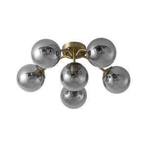 LightFixturesUSA-Bloom Brass Smoked Glass Bubble Semi Flush Chandelier-Ceiling Light-Brass-