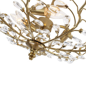 LightFixturesUSA-Bloom Crystal Bud Branch Cage Semi Flush Mount Light-Ceiling Light-Brass-