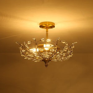 LightFixturesUSA-Bloom Crystal Bud Branch Cage Semi Flush Mount Light-Ceiling Light-Brass-