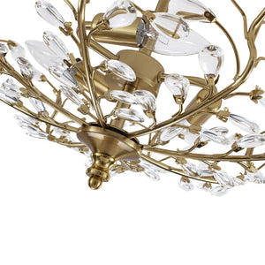 LightFixturesUSA-Bloom Crystal Bud Branch Cage Semi Flush Mount Light-Ceiling Light-Brass-