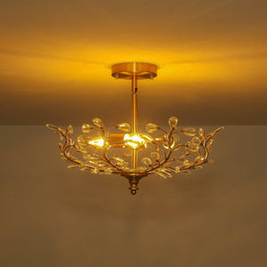 LightFixturesUSA-Bloom Crystal Bud Branch Cage Semi Flush Mount Light-Ceiling Light-Brass-