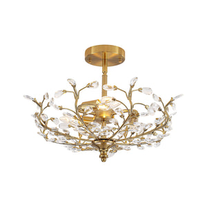 LightFixturesUSA-Bloom Crystal Bud Branch Cage Semi Flush Mount Light-Ceiling Light-Brass-