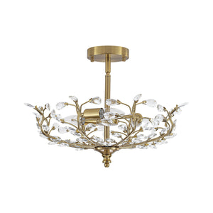 LightFixturesUSA-Bloom Crystal Bud Branch Cage Semi Flush Mount Light-Ceiling Light-Brass-
