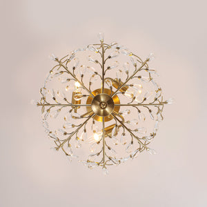 LightFixturesUSA-Bloom Crystal Bud Branch Cage Semi Flush Mount Light-Ceiling Light-Brass-