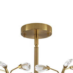 LightFixturesUSA-Bloom Crystal Bud Branch Cage Semi Flush Mount Light-Ceiling Light-Brass-