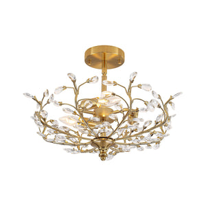 LightFixturesUSA-Bloom Crystal Bud Branch Cage Semi Flush Mount Light-Ceiling Light-Brass-