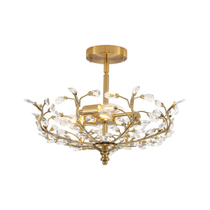 LightFixturesUSA-Bloom Crystal Bud Branch Cage Semi Flush Mount Light-Ceiling Light-Brass-