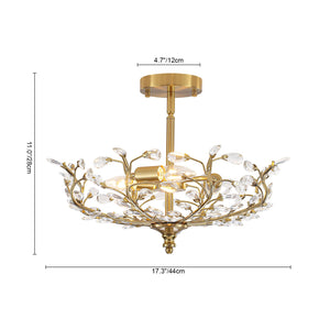 LightFixturesUSA-Bloom Crystal Bud Branch Cage Semi Flush Mount Light-Ceiling Light-Brass-