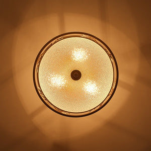 LightFixturesUSA-Bloom Crystal Buds White Fabric Drum Cage Semi Flush Mount-Ceiling Light-Brass-