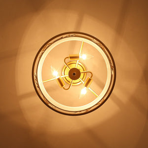 LightFixturesUSA-Bloom Crystal Buds White Fabric Drum Cage Semi Flush Mount-Ceiling Light-Brass-