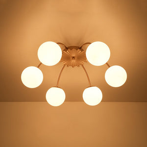 LightFixturesUSA - Bloom Dimmable Opal Glass Globe Bubble Semi Flush Chandelier - Chandelier - 6 - Lt/Brass - 