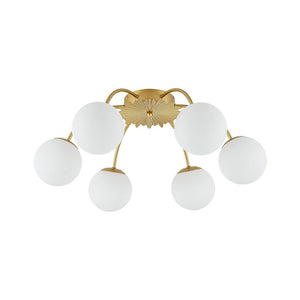 LightFixturesUSA - Bloom Dimmable Opal Glass Globe Bubble Semi Flush Chandelier - Chandelier - 6 - Lt/Brass - 
