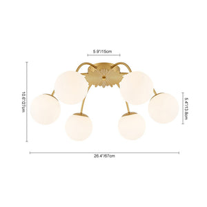 LightFixturesUSA - Bloom Dimmable Opal Glass Globe Bubble Semi Flush Chandelier - Chandelier - 6 - Lt/Brass - 