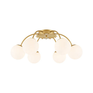 LightFixturesUSA - Bloom Dimmable Opal Glass Globe Bubble Semi Flush Chandelier - Chandelier - 6 - Lt/Brass - 