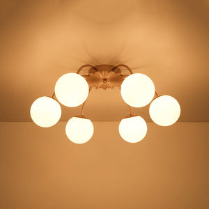 LightFixturesUSA - Bloom Dimmable Opal Glass Globe Bubble Semi Flush Chandelier - Chandelier - 6 - Lt/Brass - 