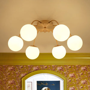 LightFixturesUSA - Bloom Dimmable Opal Glass Globe Bubble Semi Flush Chandelier - Chandelier - 6 - Lt/Brass - 