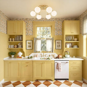 LightFixturesUSA - Bloom Dimmable Opal Glass Globe Bubble Semi Flush Chandelier - Chandelier - 6 - Lt/Brass - 